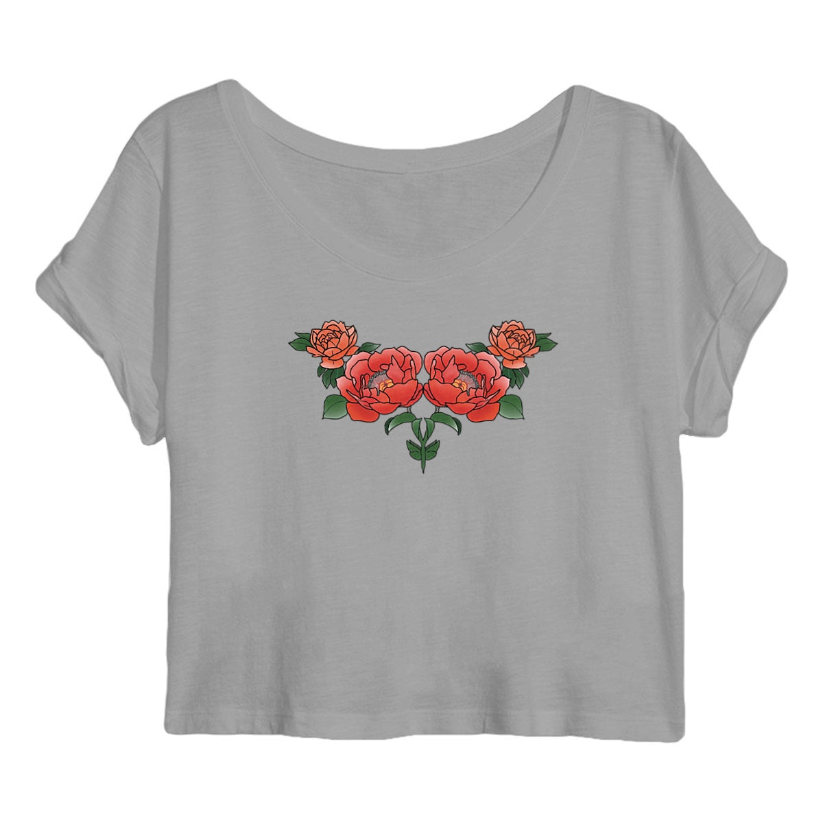 Rosas. Camiseta/Top ECO. - frente_grisjaspeado