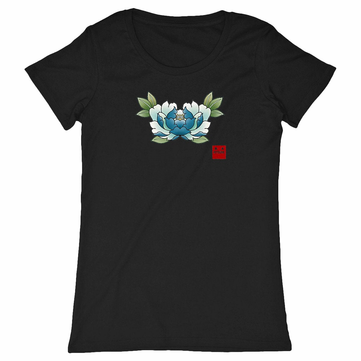 Cami flor azul - frente_negro